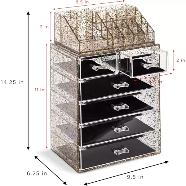 imageSorbus Clear Cosmetic Makeup Organizer  Make Up ampamp Jewelry Storage Case Display for Dresser Bathroom Vanity 3 Large 4 Small Drawers Bronze GlowGlitter