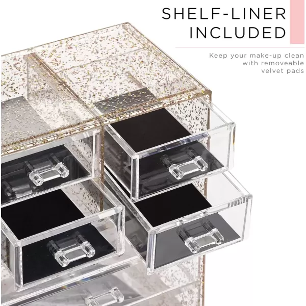 imageSorbus Clear Cosmetic Makeup Organizer  Make Up ampamp Jewelry Storage Case Display for Dresser Bathroom Vanity 3 Large 4 Small Drawers Bronze GlowGlitter