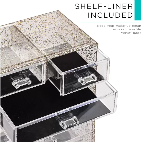 imageSorbus Clear Cosmetic Makeup Organizer  Make Up ampamp Jewelry Storage Case Display for Dresser Bathroom Vanity 3 Large 4 Small Drawers Bronze GlowGlitter