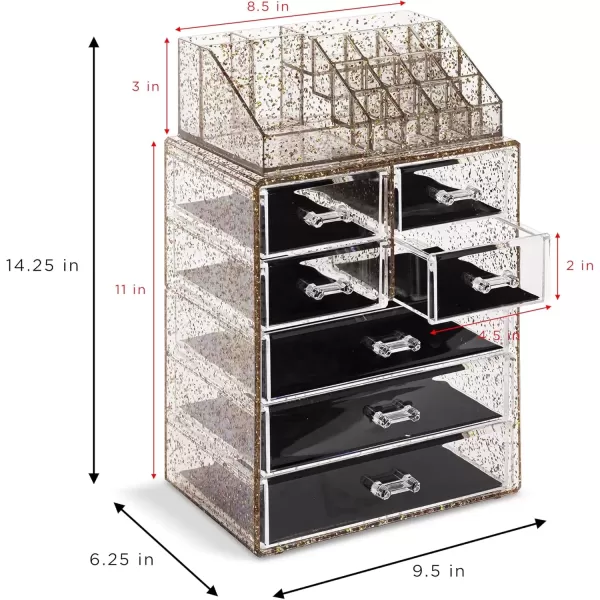 imageSorbus Clear Cosmetic Makeup Organizer  Make Up ampamp Jewelry Storage Case Display for Dresser Bathroom Vanity 3 Large 4 Small Drawers Bronze GlowGlitter