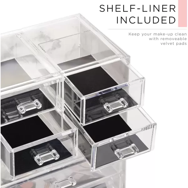 imageSorbus Clear Cosmetic Makeup Organizer  Make Up ampamp Jewelry Storage Case Display for Dresser Bathroom Vanity 3 Large 4 Small Drawers Bronze GlowMarble Print