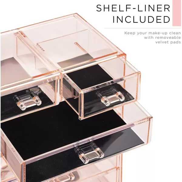 imageSorbus Clear Cosmetic Makeup Organizer  Make Up ampamp Jewelry Storage Case Display for Dresser Bathroom Vanity 3 Large 4 Small Drawers Bronze GlowPink
