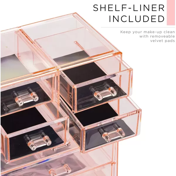 imageSorbus Clear Cosmetic Makeup Organizer  Make Up ampamp Jewelry Storage Case Display for Dresser Bathroom Vanity 3 Large 4 Small Drawers Bronze GlowPink