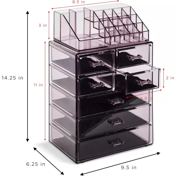 imageSorbus Clear Cosmetic Makeup Organizer  Make Up ampamp Jewelry Storage Case Display for Dresser Bathroom Vanity 3 Large 4 Small Drawers Bronze GlowPurple
