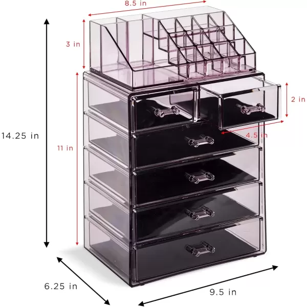 imageSorbus Clear Cosmetic Makeup Organizer  Make Up ampamp Jewelry Storage Case Display for Dresser Bathroom Vanity 3 Large 4 Small Drawers Bronze GlowPurple