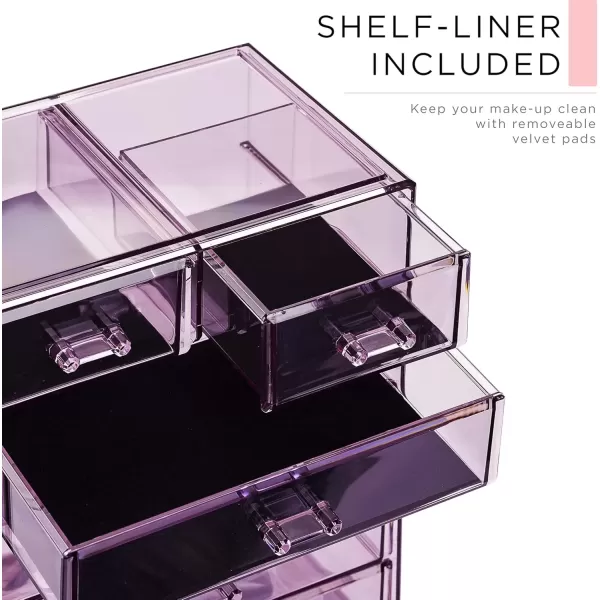 imageSorbus Clear Cosmetic Makeup Organizer  Make Up ampamp Jewelry Storage Case Display for Dresser Bathroom Vanity 3 Large 4 Small Drawers Bronze GlowPurple