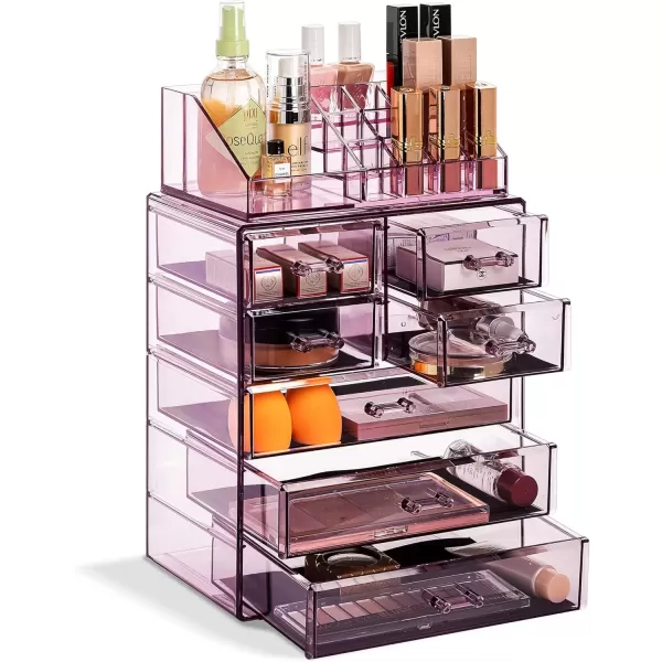 imageSorbus Clear Cosmetic Makeup Organizer  Make Up ampamp Jewelry Storage Case Display for Dresser Bathroom Vanity 3 Large 4 Small Drawers Bronze GlowPurple