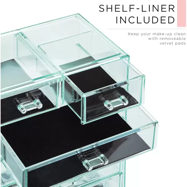 imageSorbus Clear Cosmetic Makeup Organizer  Make Up ampamp Jewelry Storage Case Display for Dresser Bathroom Vanity 3 Large 4 Small Drawers Bronze GlowTeal Thrill