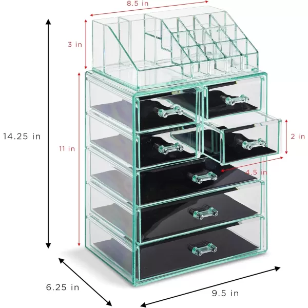 imageSorbus Clear Cosmetic Makeup Organizer  Make Up ampamp Jewelry Storage Case Display for Dresser Bathroom Vanity 3 Large 4 Small Drawers Bronze GlowTeal