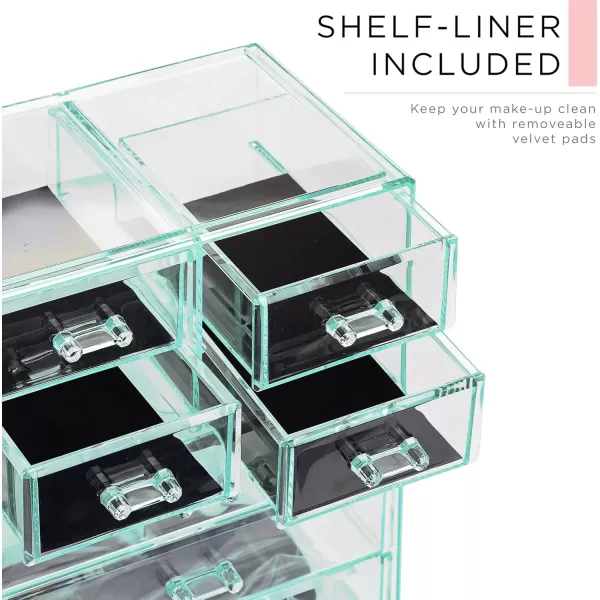 imageSorbus Clear Cosmetic Makeup Organizer  Make Up ampamp Jewelry Storage Case Display for Dresser Bathroom Vanity 3 Large 4 Small Drawers Bronze GlowTeal