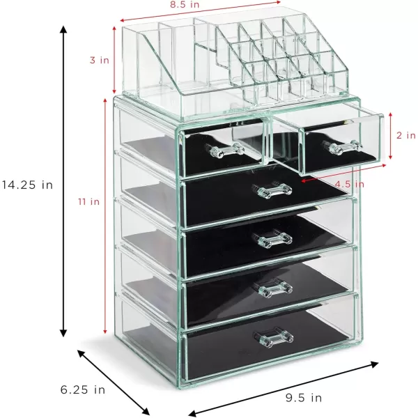 imageSorbus Clear Cosmetic Makeup Organizer  Make Up ampamp Jewelry Storage Case Display for Dresser Bathroom Vanity 3 Large 4 Small Drawers Bronze GlowTeal Thrill