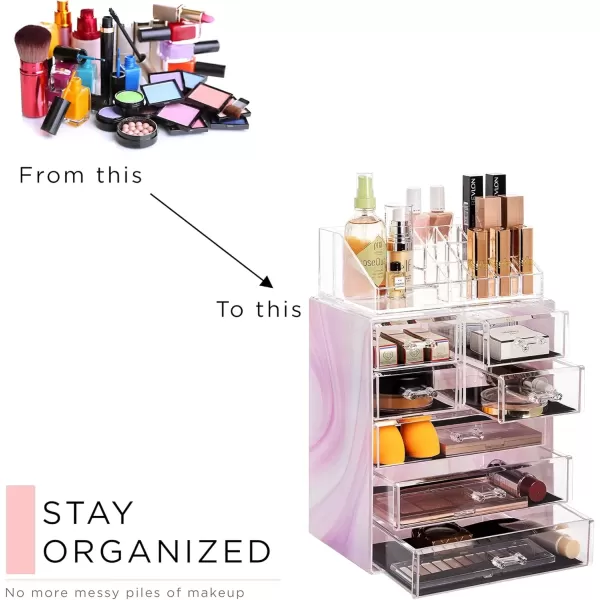imageSorbus Clear Cosmetic Makeup Organizer  Make Up ampamp Jewelry Storage Case Display for Dresser Bathroom Vanity 3 Large 4 Small Drawers Bronze GlowTie Dye