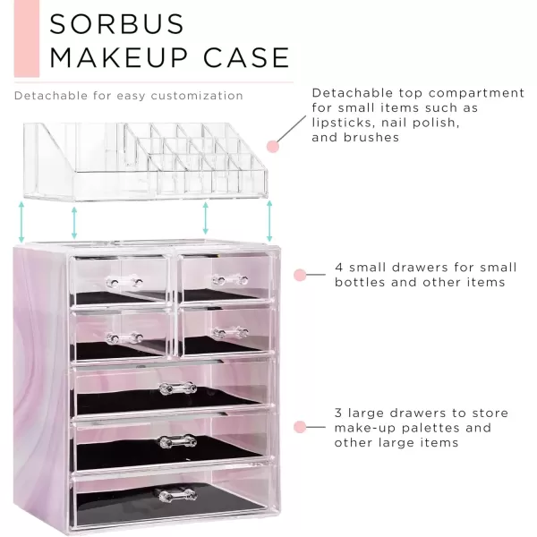 imageSorbus Clear Cosmetic Makeup Organizer  Make Up ampamp Jewelry Storage Case Display for Dresser Bathroom Vanity 3 Large 4 Small Drawers Bronze GlowTie Dye