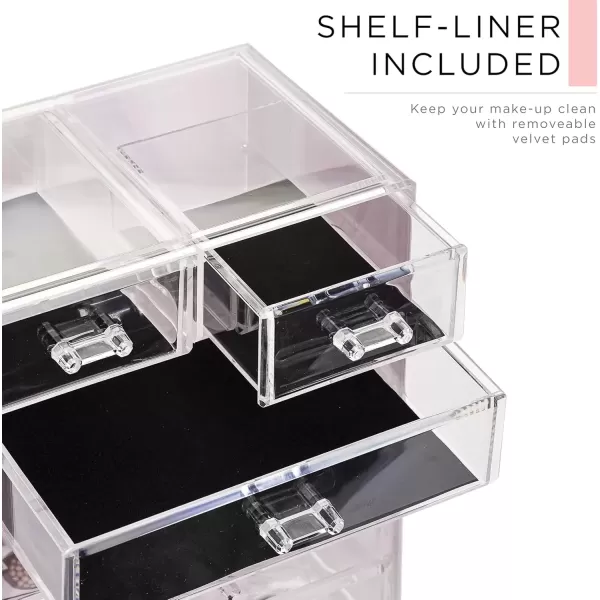 imageSorbus Clear Cosmetic Makeup Organizer  Make Up ampamp Jewelry Storage Case Display for Dresser Bathroom Vanity 3 Large 4 Small Drawers Bronze GlowTie Dye