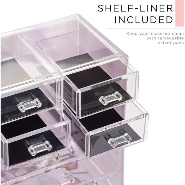 imageSorbus Clear Cosmetic Makeup Organizer  Make Up ampamp Jewelry Storage Case Display for Dresser Bathroom Vanity 3 Large 4 Small Drawers Bronze GlowTie Dye