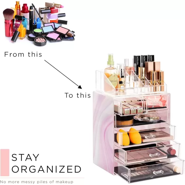 imageSorbus Clear Cosmetic Makeup Organizer  Make Up ampamp Jewelry Storage Case Display for Dresser Bathroom Vanity 3 Large 4 Small Drawers Bronze GlowTie Dye
