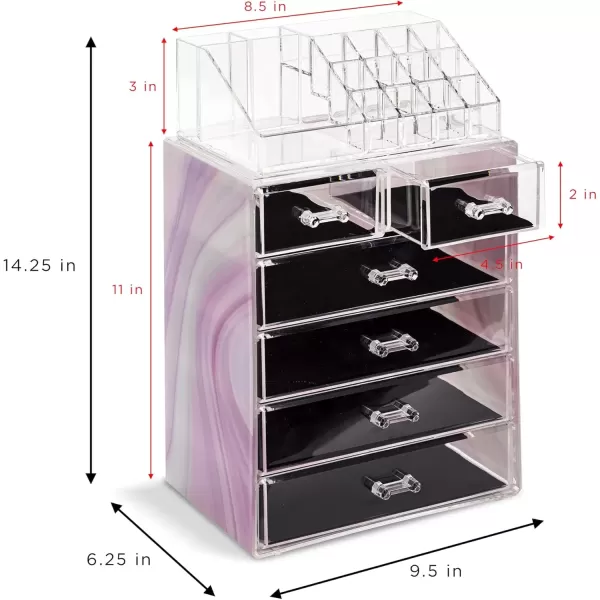 imageSorbus Clear Cosmetic Makeup Organizer  Make Up ampamp Jewelry Storage Case Display for Dresser Bathroom Vanity 3 Large 4 Small Drawers Bronze GlowTie Dye