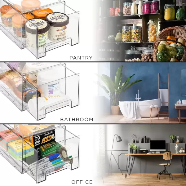 imageSorbus Clear Stackable Fridge Drawer Bins  Pull Out Refrigerator Organizer Containers for Kitchen Storage 2 Pack  MediumLarge