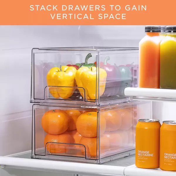 imageSorbus Clear Stackable Fridge Drawer Bins  Pull Out Refrigerator Organizer Containers for Kitchen Storage 2 Pack  MediumLarge