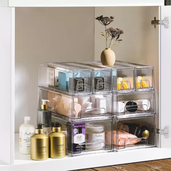 imageSorbus Clear Stackable Fridge Drawer Bins  Pull Out Refrigerator Organizer Containers for Kitchen Storage 2 Pack  MediumLarge