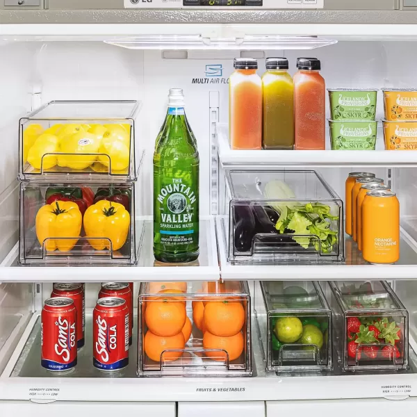 imageSorbus Clear Stackable Fridge Drawer Bins  Pull Out Refrigerator Organizer Containers for Kitchen Storage 2 Pack  MediumLarge