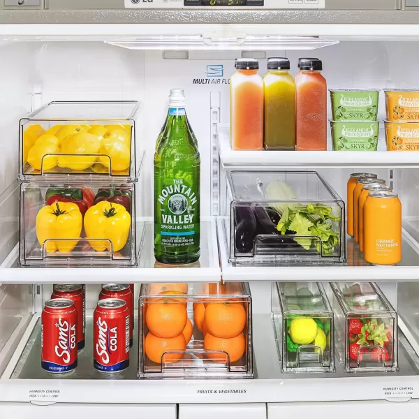 imageSorbus Clear Stackable Fridge Drawer Bins  Pull Out Refrigerator Organizer Containers for Kitchen Storage 2 Pack  MediumLarge