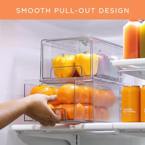 imageSorbus Clear Stackable Fridge Drawer Bins  Pull Out Refrigerator Organizer Containers for Kitchen Storage 2 Pack  MediumLarge