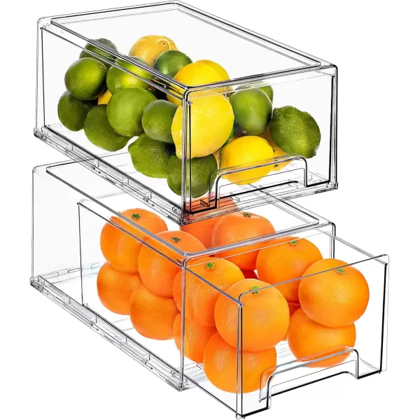 imageSorbus Clear Stackable Fridge Drawer Bins  Pull Out Refrigerator Organizer Containers for Kitchen Storage 2 Pack  MediumLarge