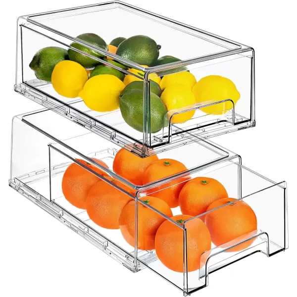 imageSorbus Clear Stackable Fridge Drawer Bins  Pull Out Refrigerator Organizer Containers for Kitchen Storage 2 Pack  MediumMedium