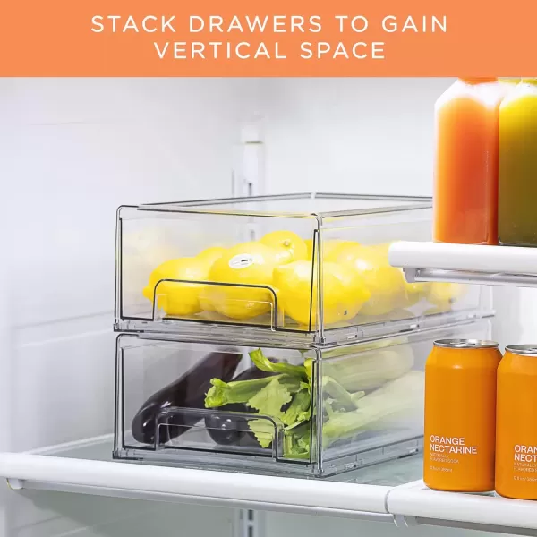imageSorbus Clear Stackable Fridge Drawer Bins  Pull Out Refrigerator Organizer Containers for Kitchen Storage 2 Pack  MediumMedium