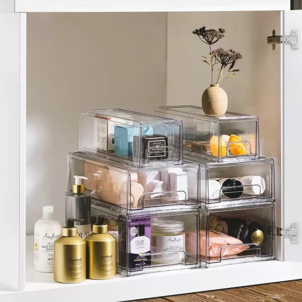 imageSorbus Clear Stackable Fridge Drawer Bins  Pull Out Refrigerator Organizer Containers for Kitchen Storage 2 Pack  MediumMedium