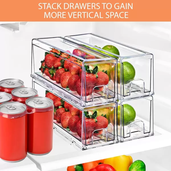 imageSorbus Clear Stackable Fridge Drawer Bins  Pull Out Refrigerator Organizer Containers for Kitchen Storage 2 Pack  MediumSmall