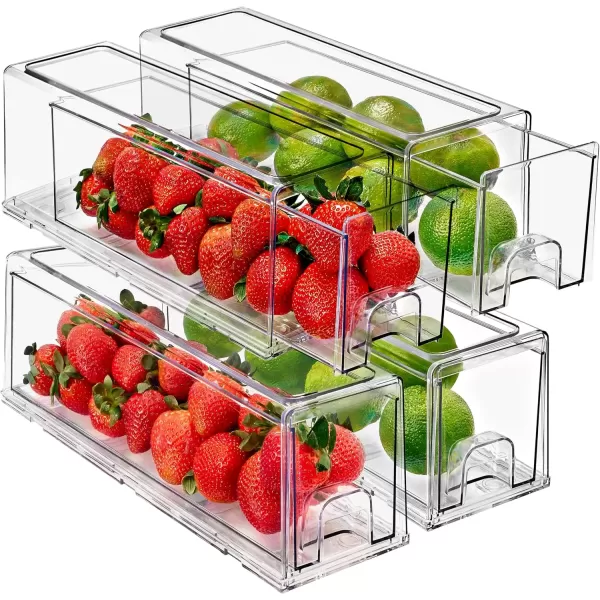 imageSorbus Clear Stackable Fridge Drawer Bins  Pull Out Refrigerator Organizer Containers for Kitchen Storage 2 Pack  MediumSmall