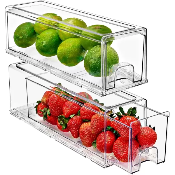 imageSorbus Clear Stackable Fridge Drawer Bins  Pull Out Refrigerator Organizer Containers for Kitchen Storage 2 Pack  MediumSmall
