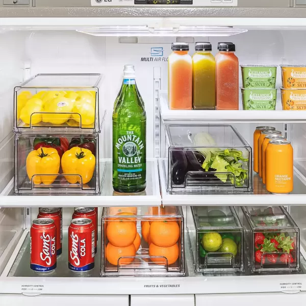 imageSorbus Clear Stackable Fridge Drawer Bins  Pull Out Refrigerator Organizer Containers for Kitchen Storage 2 Pack  MediumSmall Wide