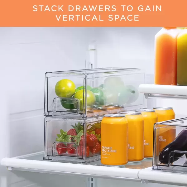 imageSorbus Clear Stackable Fridge Drawer Bins  Pull Out Refrigerator Organizer Containers for Kitchen Storage 2 Pack  MediumSmall Wide