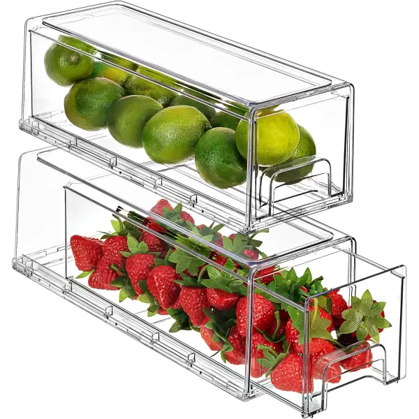 imageSorbus Clear Stackable Fridge Drawer Bins  Pull Out Refrigerator Organizer Containers for Kitchen Storage 2 Pack  MediumSmall Wide