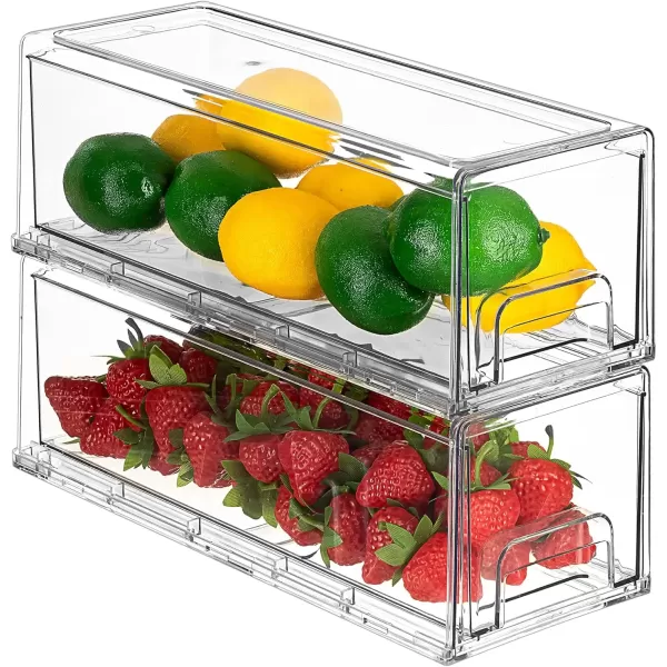 imageSorbus Clear Stackable Fridge Drawer Bins  Pull Out Refrigerator Organizer Containers for Kitchen Storage 2 Pack  MediumSmall Wide