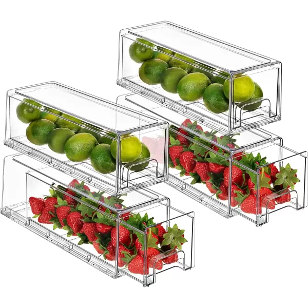 imageSorbus Clear Stackable Fridge Drawer Bins  Pull Out Refrigerator Organizer Containers for Kitchen Storage 2 Pack  MediumSmall Wide