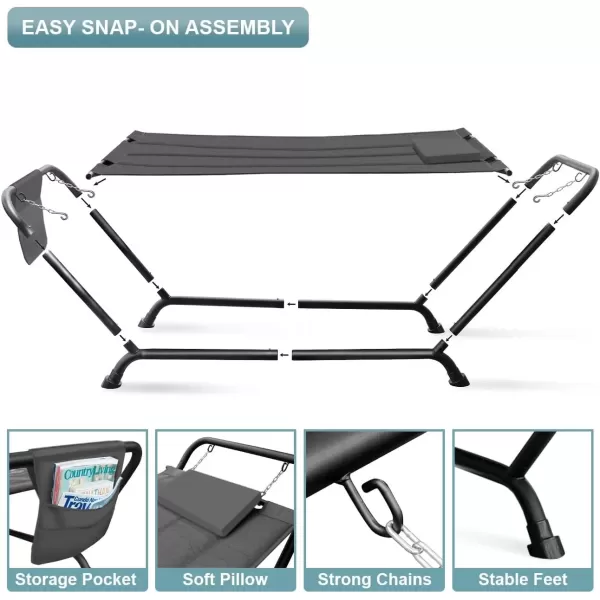 imageSorbus Cozy Hammock Bed Patio Hammock with Stand wPillow and Storage Pockets Heavy Duty 500lbs Support Durable Outdoor Hammock For Patio Garden Backyard Poolside Weather Resistant Outdoor BedGrey
