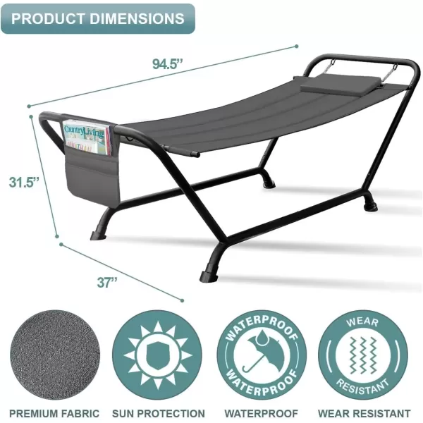 imageSorbus Cozy Hammock Bed Patio Hammock with Stand wPillow and Storage Pockets Heavy Duty 500lbs Support Durable Outdoor Hammock For Patio Garden Backyard Poolside Weather Resistant Outdoor BedGrey