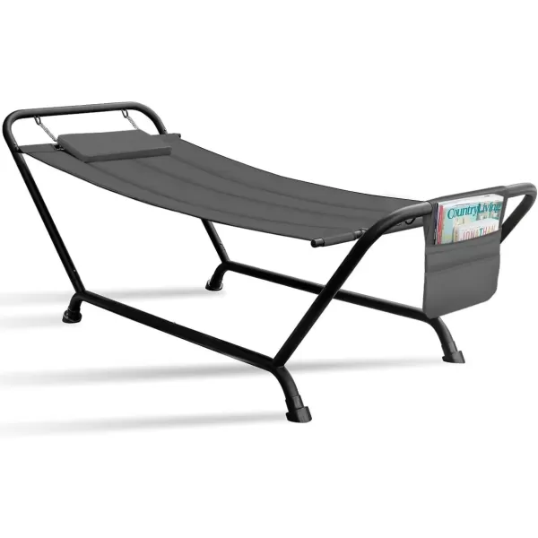 imageSorbus Cozy Hammock Bed Patio Hammock with Stand wPillow and Storage Pockets Heavy Duty 500lbs Support Durable Outdoor Hammock For Patio Garden Backyard Poolside Weather Resistant Outdoor BedGrey