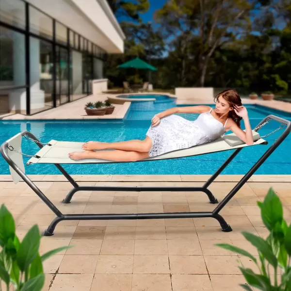 imageSorbus Cozy Hammock Bed Patio Hammock with Stand wPillow and Storage Pockets Heavy Duty 500lbs Support Durable Outdoor Hammock For Patio Garden Backyard Poolside Weather Resistant Outdoor BedBeige