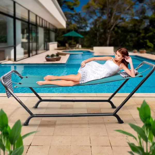 imageSorbus Cozy Hammock Bed Patio Hammock with Stand wPillow and Storage Pockets Heavy Duty 500lbs Support Durable Outdoor Hammock For Patio Garden Backyard Poolside Weather Resistant Outdoor BedGreen