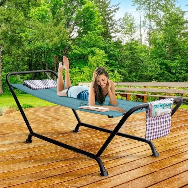 imageSorbus Cozy Hammock Bed Patio Hammock with Stand wPillow and Storage Pockets Heavy Duty 500lbs Support Durable Outdoor Hammock For Patio Garden Backyard Poolside Weather Resistant Outdoor BedGreen