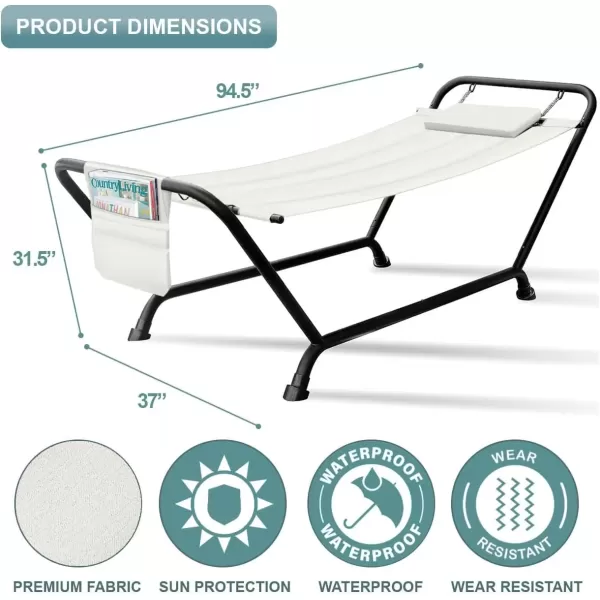 imageSorbus Cozy Hammock Bed Patio Hammock with Stand wPillow and Storage Pockets Heavy Duty 500lbs Support Durable Outdoor Hammock For Patio Garden Backyard Poolside Weather Resistant Outdoor BedBeige
