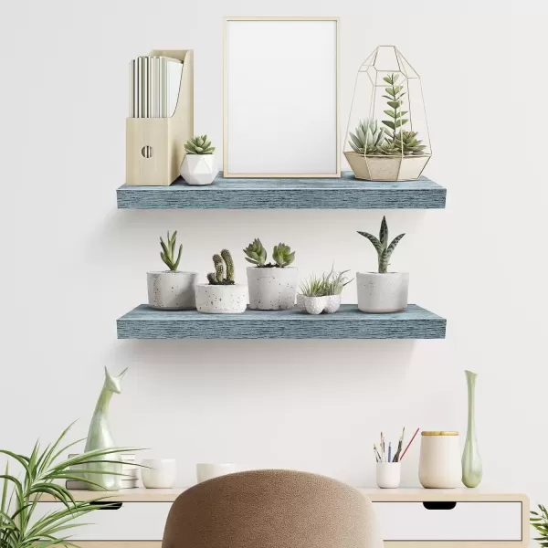 imageSorbus Floating Shelves  2 Pack 24 X 9 Inch Rustic Blue Wall Shelves for Bedroom Kitchen Living Room Bathroom Shelves Home Decor  Extra Long Floating Shelf for Trophy Books Frames Toilet PaperBlue
