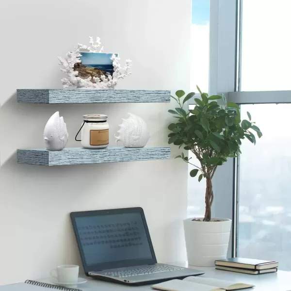 imageSorbus Floating Shelves  2 Pack 24 X 9 Inch Rustic Blue Wall Shelves for Bedroom Kitchen Living Room Bathroom Shelves Home Decor  Extra Long Floating Shelf for Trophy Books Frames Toilet PaperBlue