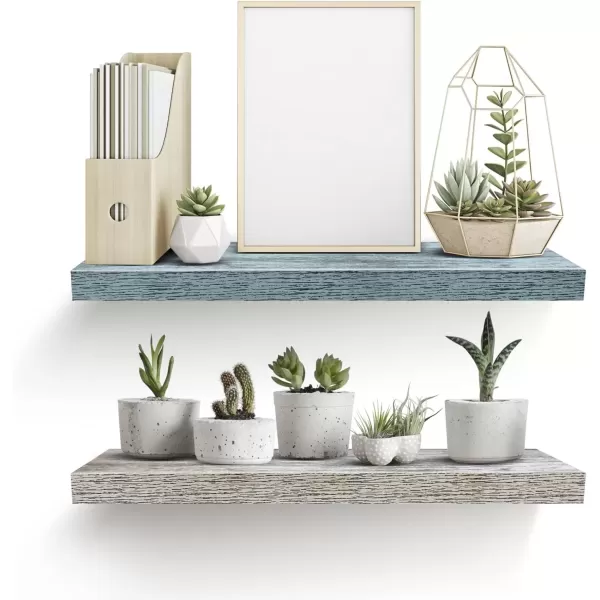 imageSorbus Floating Shelves  2 Pack 24 X 9 Inch Rustic Blue Wall Shelves for Bedroom Kitchen Living Room Bathroom Shelves Home Decor  Extra Long Floating Shelf for Trophy Books Frames Toilet PaperBlueRustic