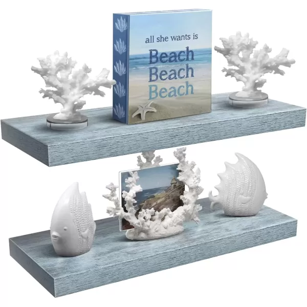 imageSorbus Floating Shelves  2 Pack 24 X 9 Inch Rustic Blue Wall Shelves for Bedroom Kitchen Living Room Bathroom Shelves Home Decor  Extra Long Floating Shelf for Trophy Books Frames Toilet PaperBlue